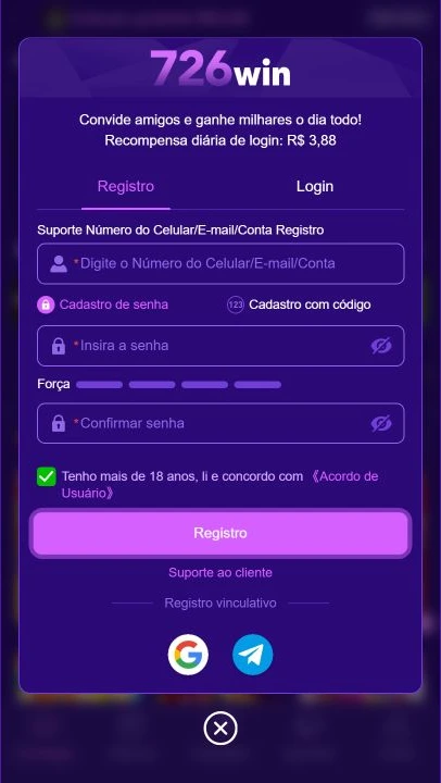 726win.com: Cadastro e verificação